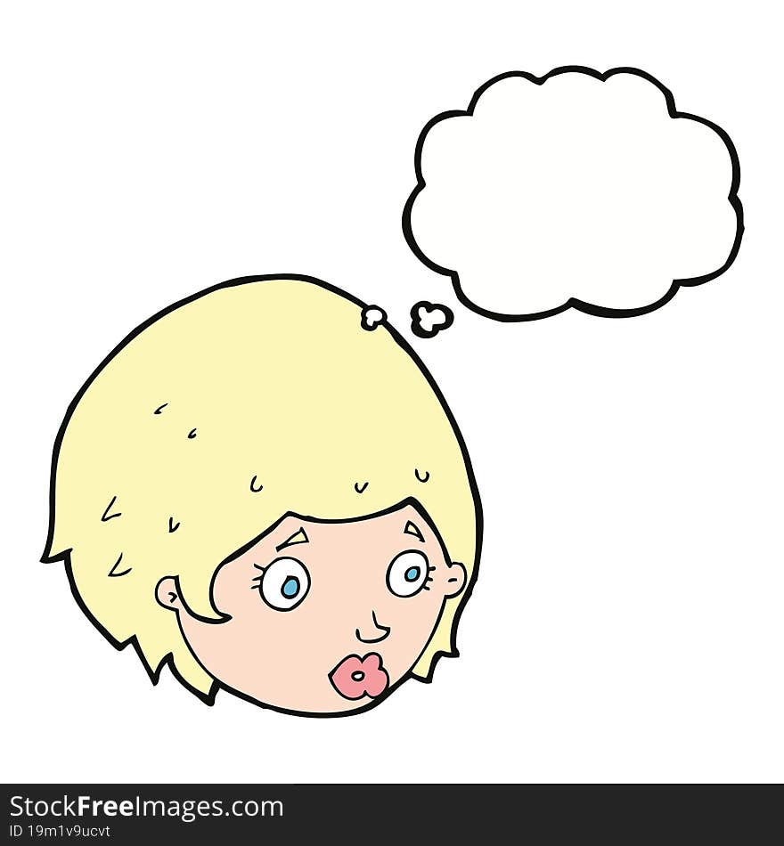 cartoon girl with concerned expression with thought bubble