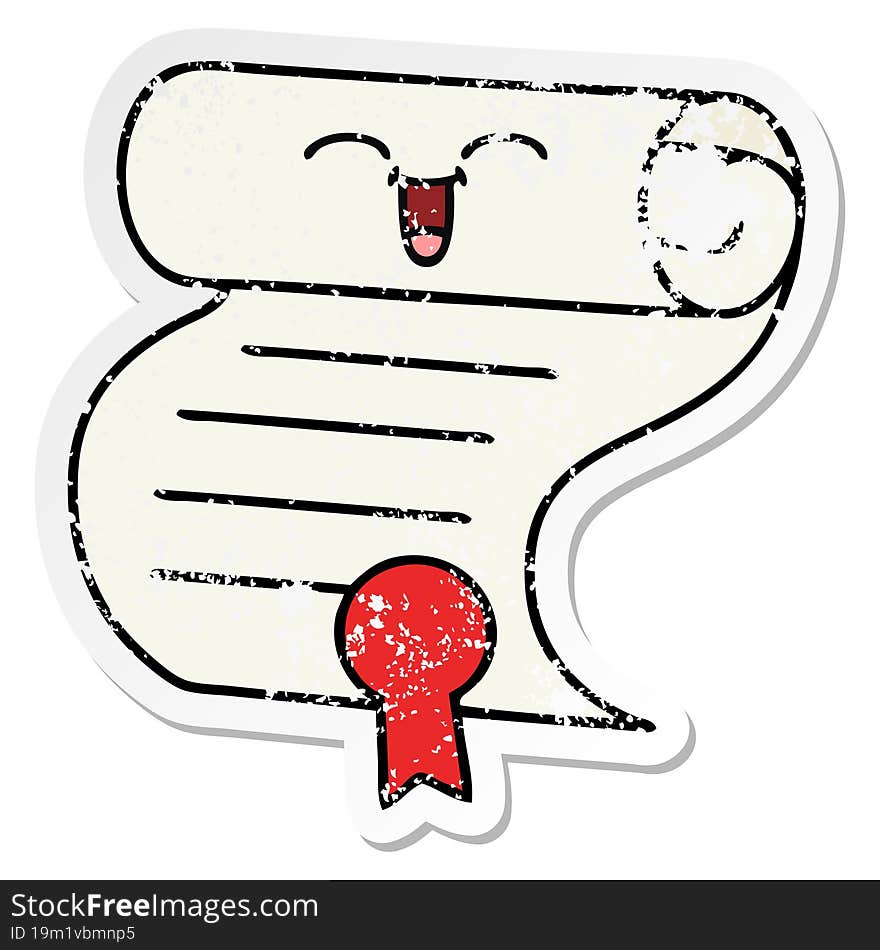 distressed sticker of a cute cartoon contract