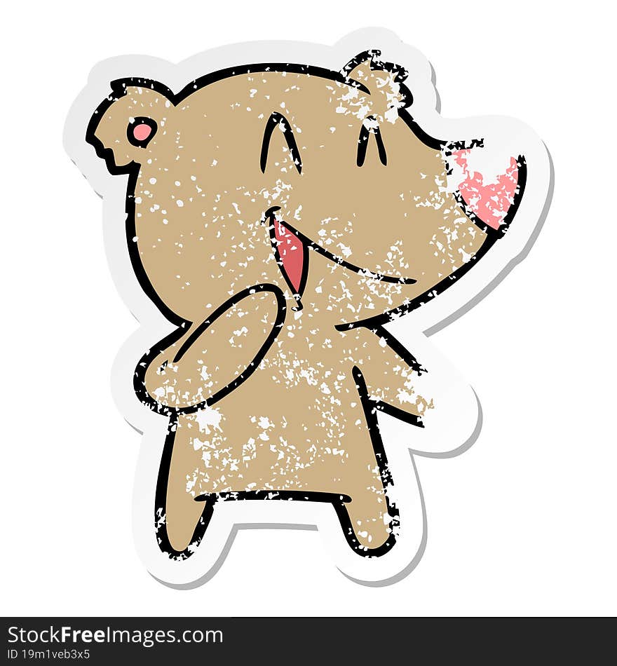 distressed sticker of a laughing bear cartoon