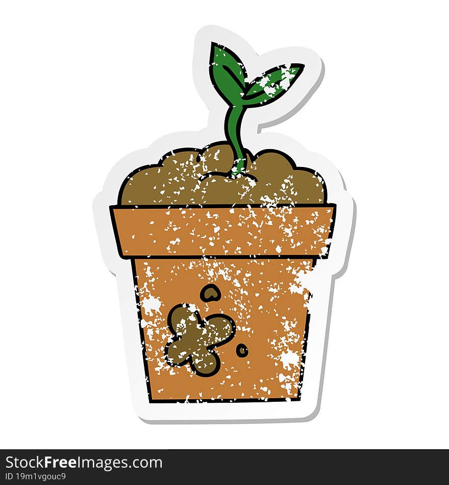 distressed sticker of a quirky hand drawn cartoon seedling