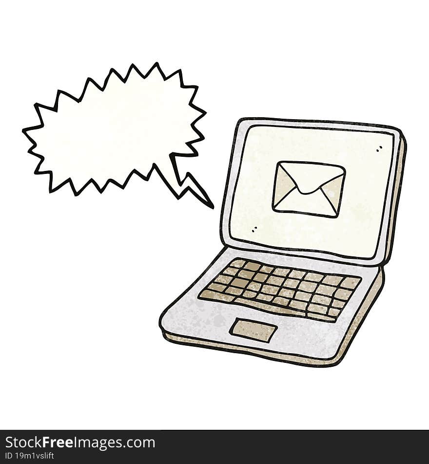 Speech Bubble Textured Cartoon Laptop Computer With Message Symbol On Screen