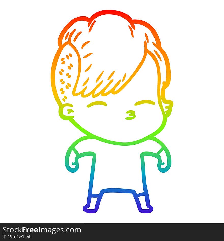 rainbow gradient line drawing cartoon squinting girl