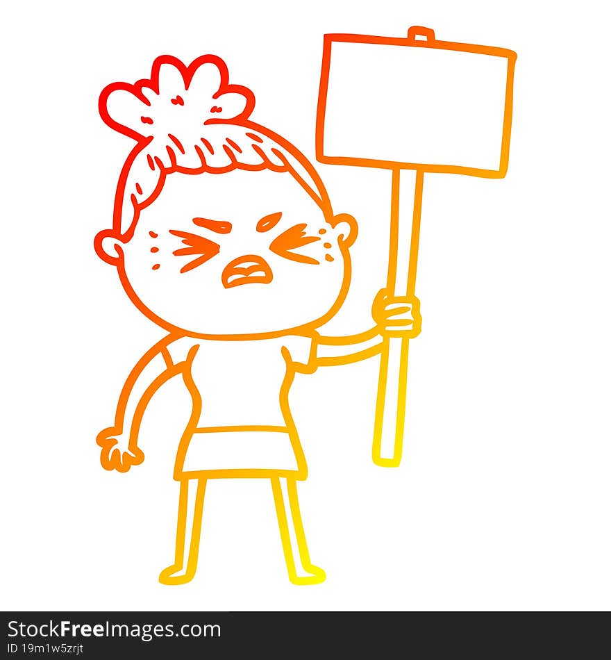 warm gradient line drawing cartoon angry woman