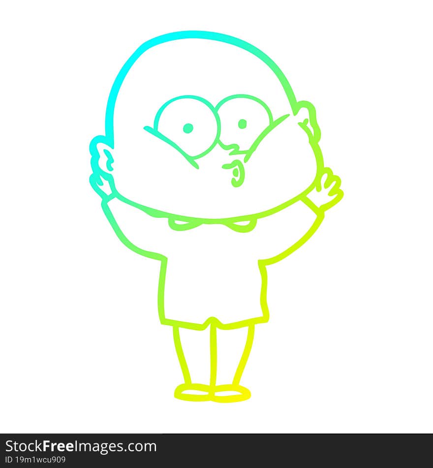 cold gradient line drawing cartoon bald man staring