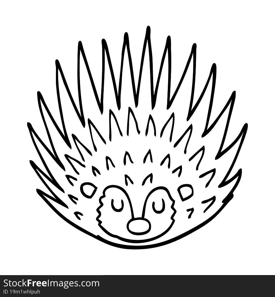 line drawing cartoon spiky hedgehog