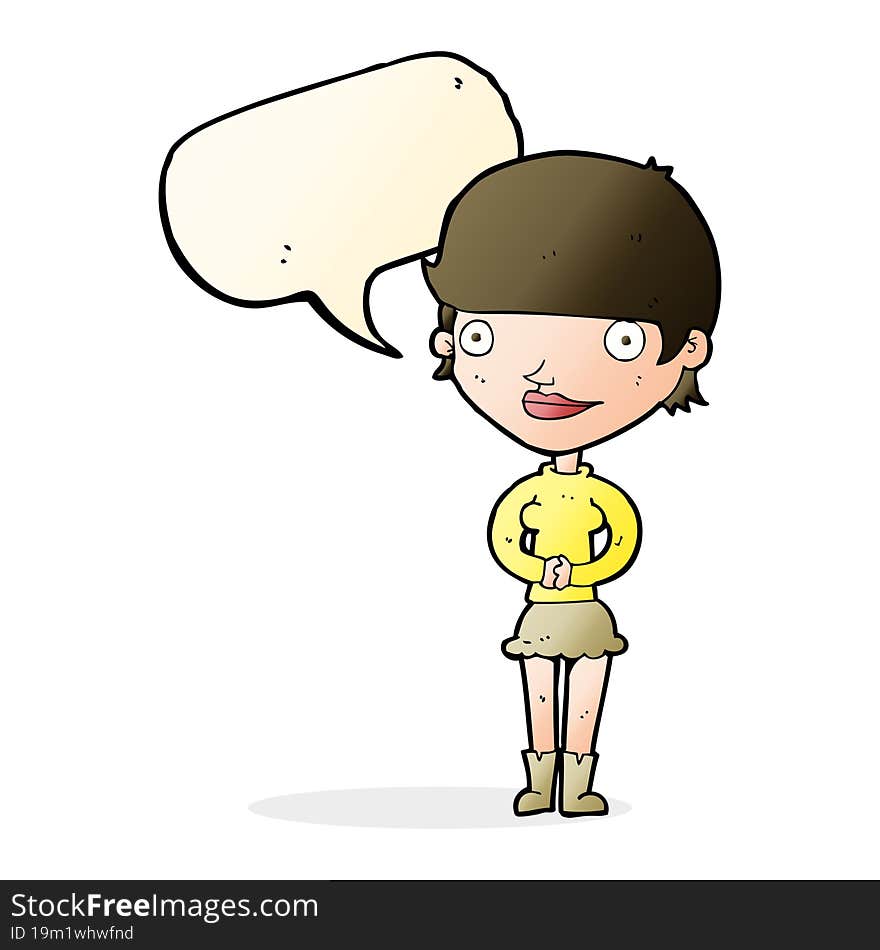 Cartoon Friendly Woman With Speech Bubble