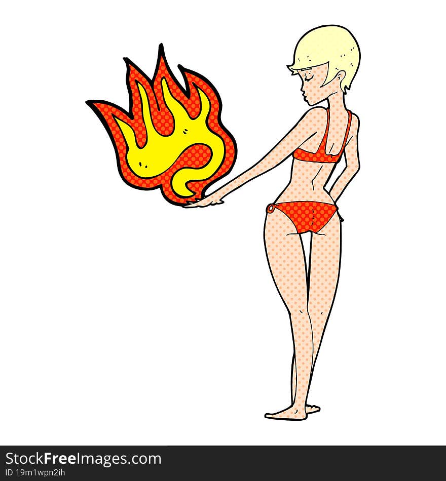 cartoon woman making \'hot\' gesure. cartoon woman making \'hot\' gesure