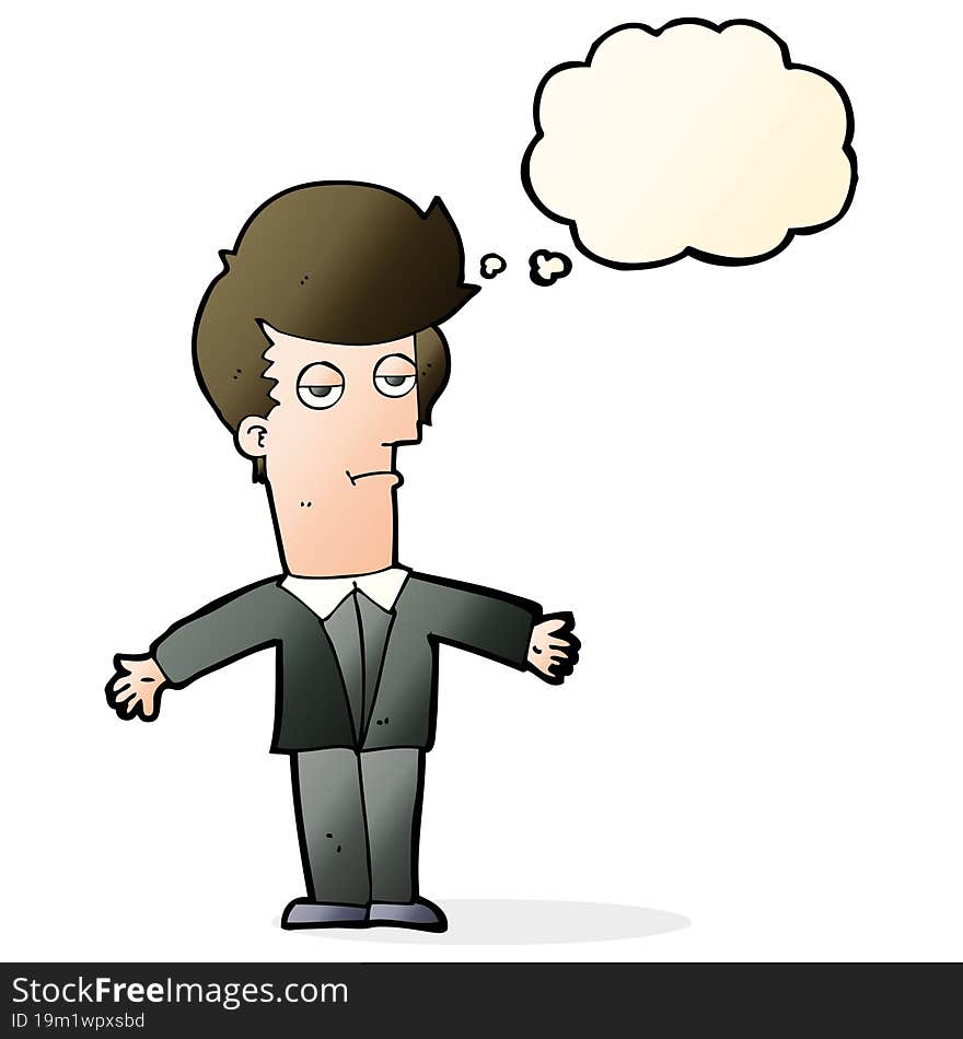 cartoon bored man with thought bubble