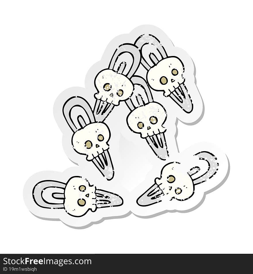 retro distressed sticker of a cartoon skull hairclips