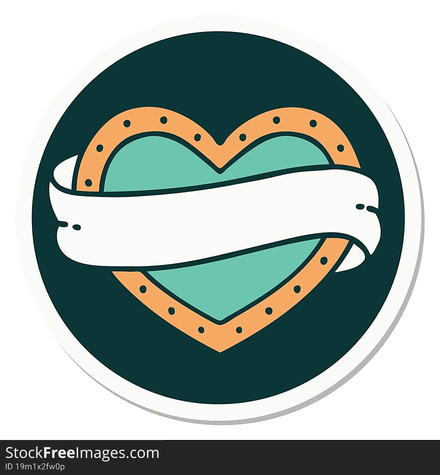 sticker of tattoo in traditional style of a heart and banner. sticker of tattoo in traditional style of a heart and banner