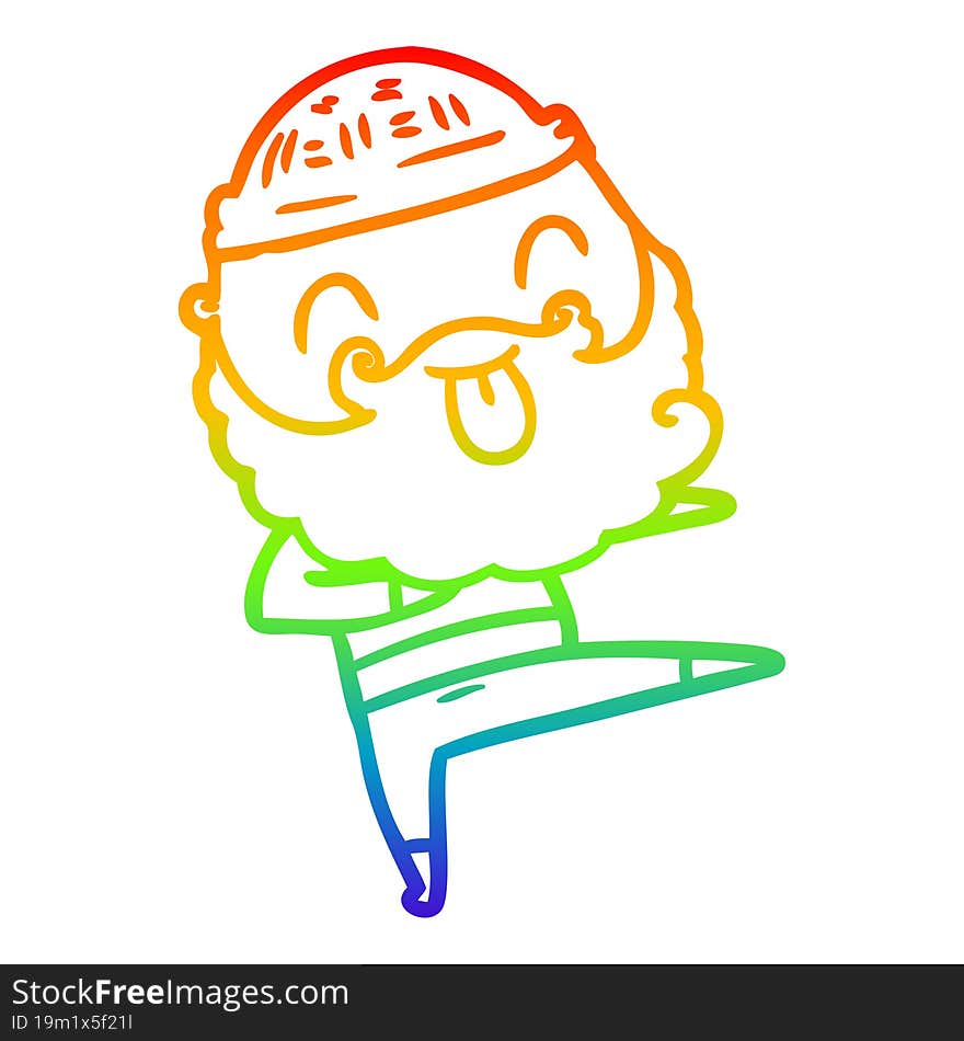 rainbow gradient line drawing man with beard sticking out tongue