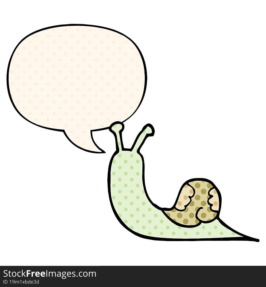 cartoon snail with speech bubble in comic book style