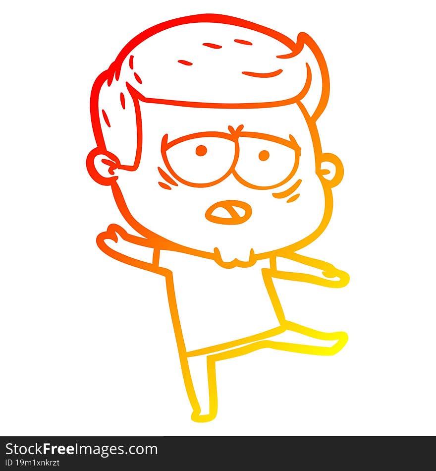 warm gradient line drawing cartoon tired man