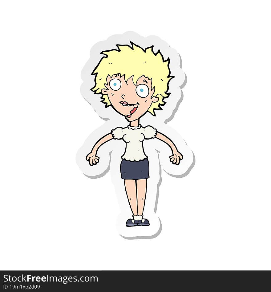 Sticker Of A Cartoon Excited Woman