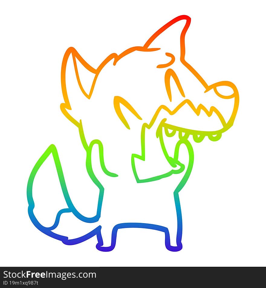 rainbow gradient line drawing of a laughing fox cartoon