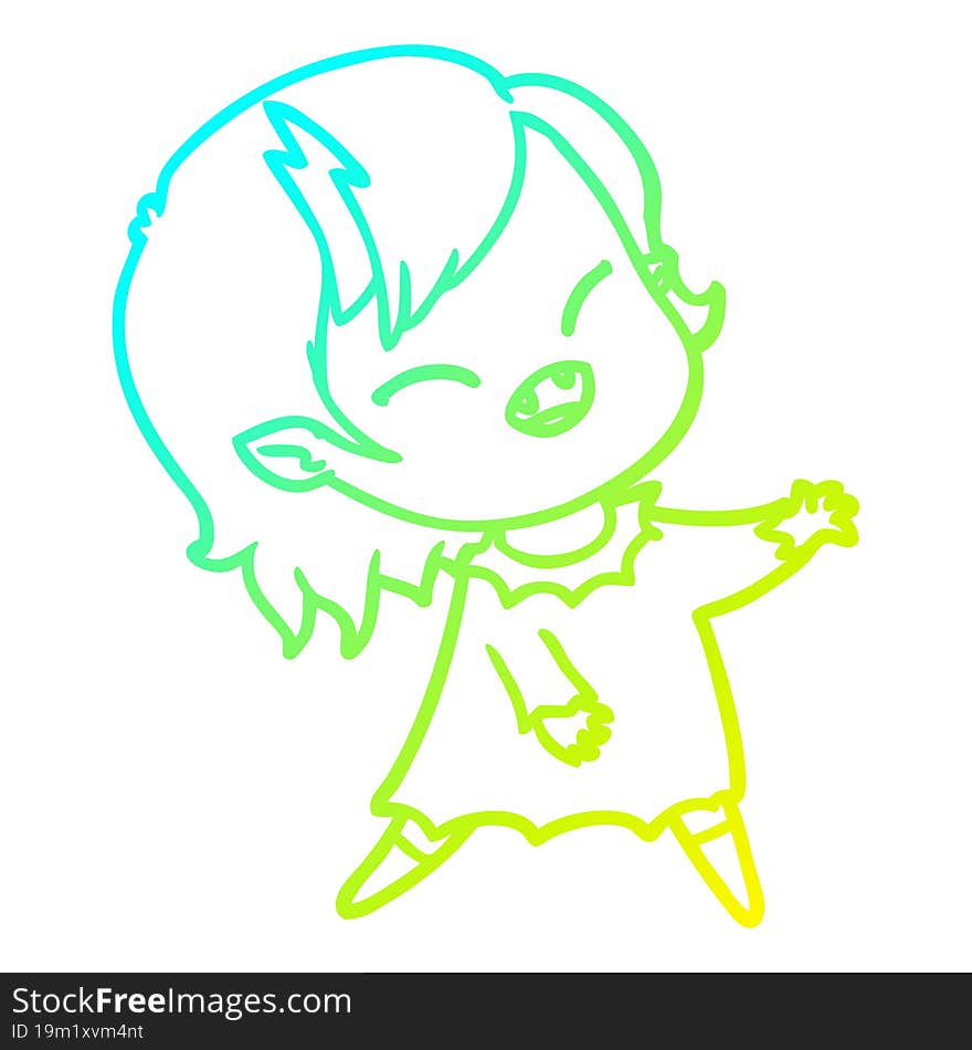 cold gradient line drawing of a cartoon laughing vampire girl