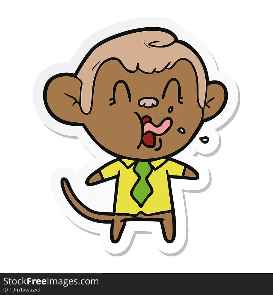 sticker of a crazy cartoon business monkey