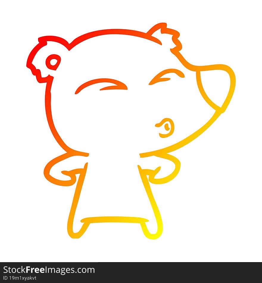 warm gradient line drawing cartoon whistling bear