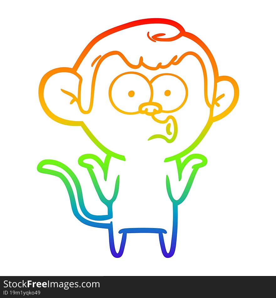 rainbow gradient line drawing cartoon confused monkey