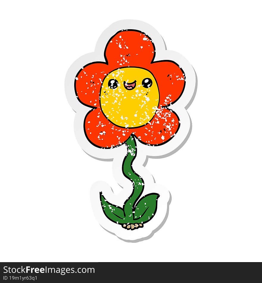 distressed sticker of a cartoon flower