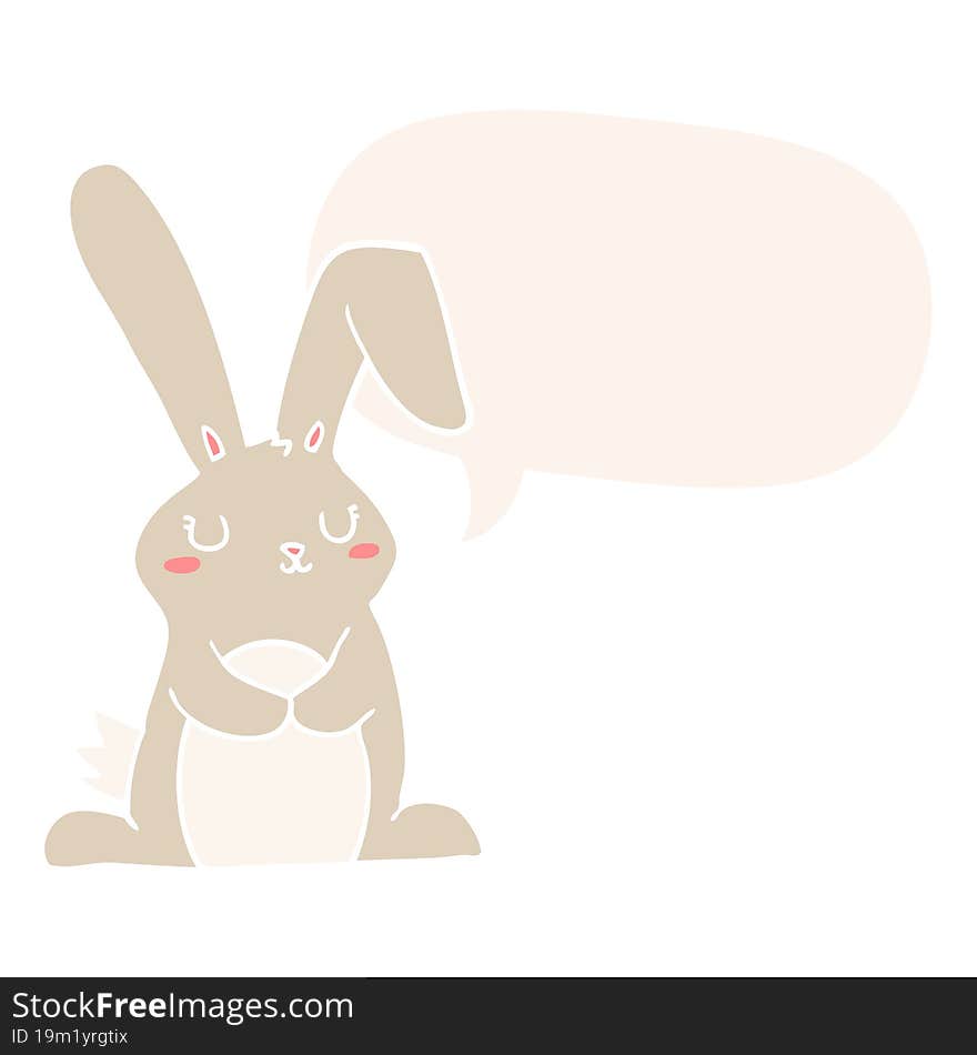 Cartoon Rabbit And Speech Bubble In Retro Style