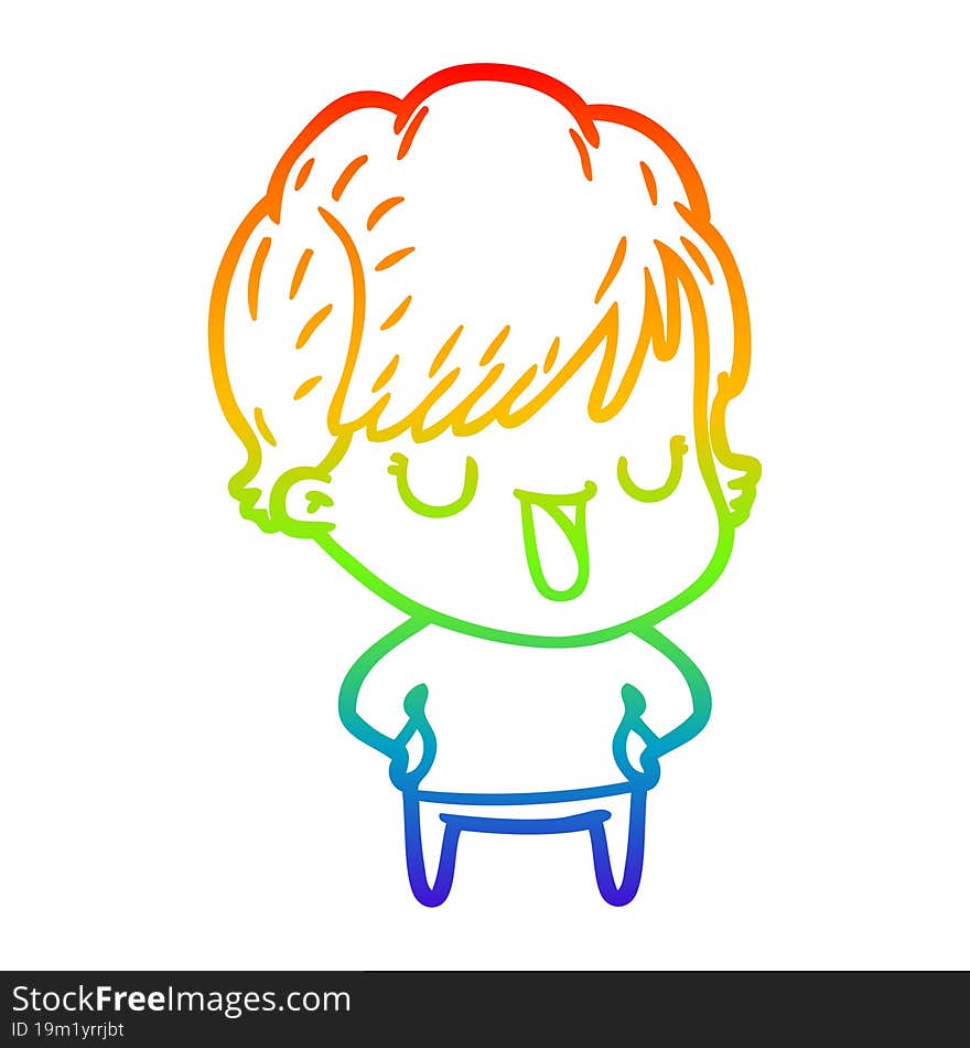 rainbow gradient line drawing of a cartoon woman talking