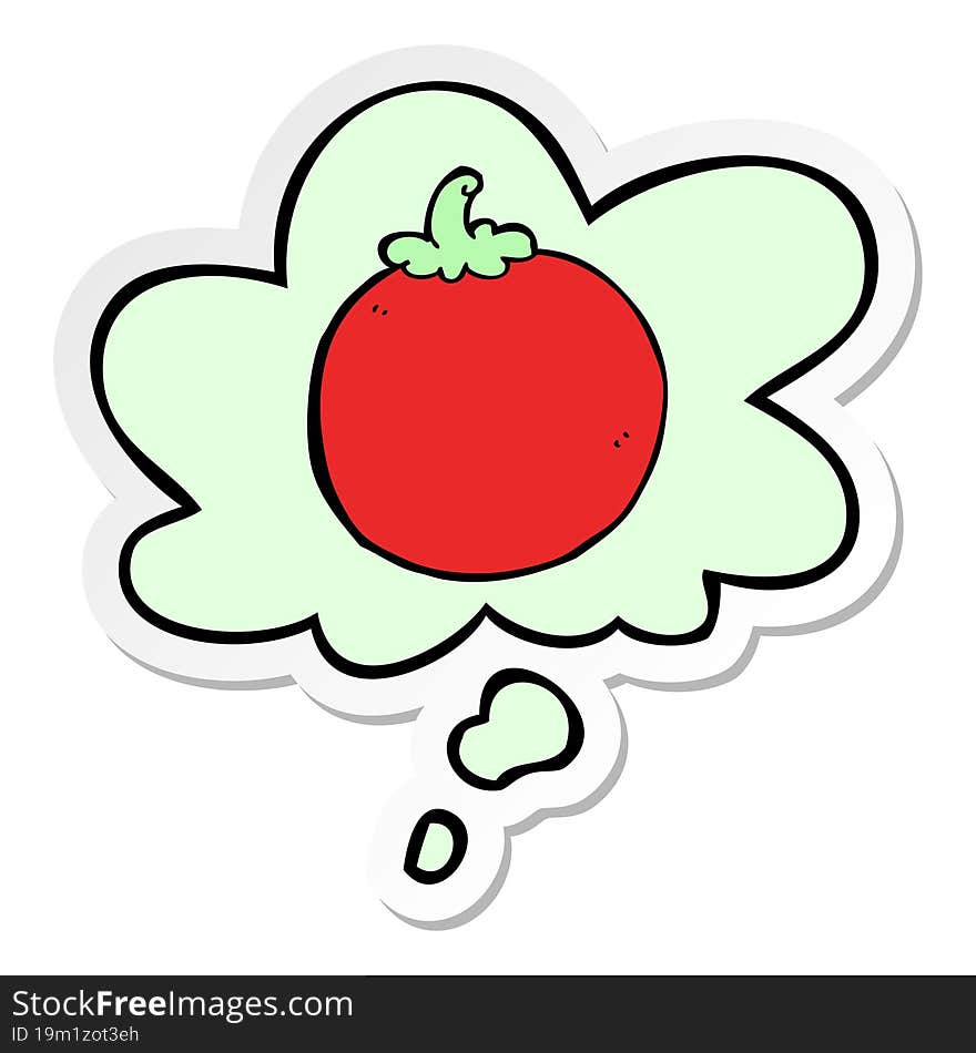 cartoon tomato and thought bubble as a printed sticker