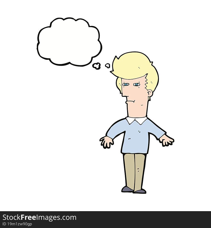 cartoon suspicious man with thought bubble