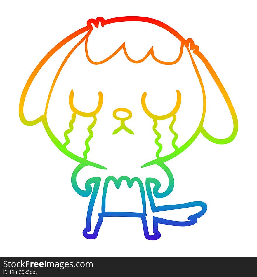 Rainbow Gradient Line Drawing Cute Cartoon Dog Crying