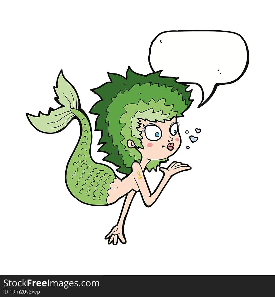 Cartoon Mermaid Blowing A Kiss With Speech Bubble