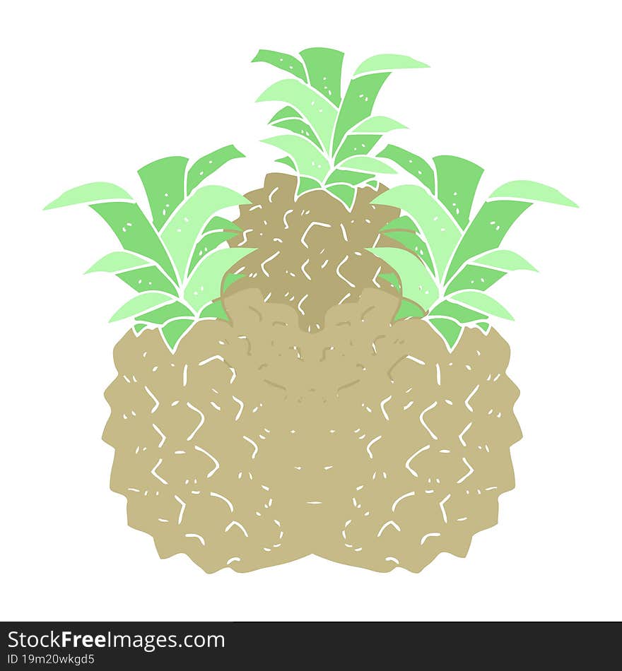 Flat Color Illustration Of A Cartoon Pineapple