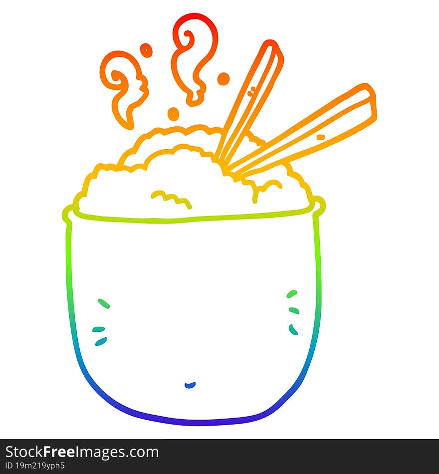 rainbow gradient line drawing cartoon bowl of rice