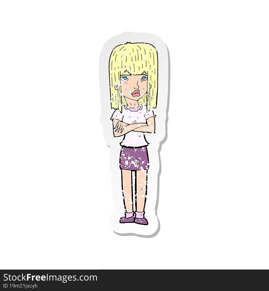 Retro Distressed Sticker Of A Cartoon Woman Standing