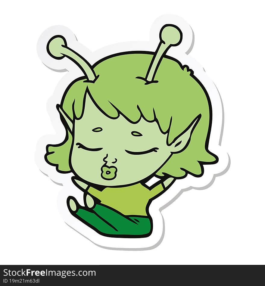 Sticker Of A Cute Alien Girl Cartoon