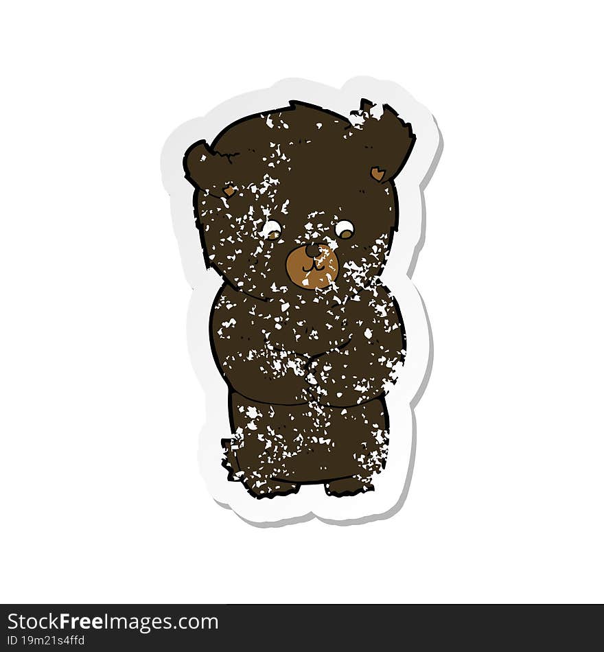 Retro Distressed Sticker Of A Cute Cartoon Black Bear