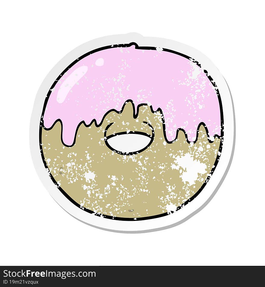 distressed sticker of a cartoon donut