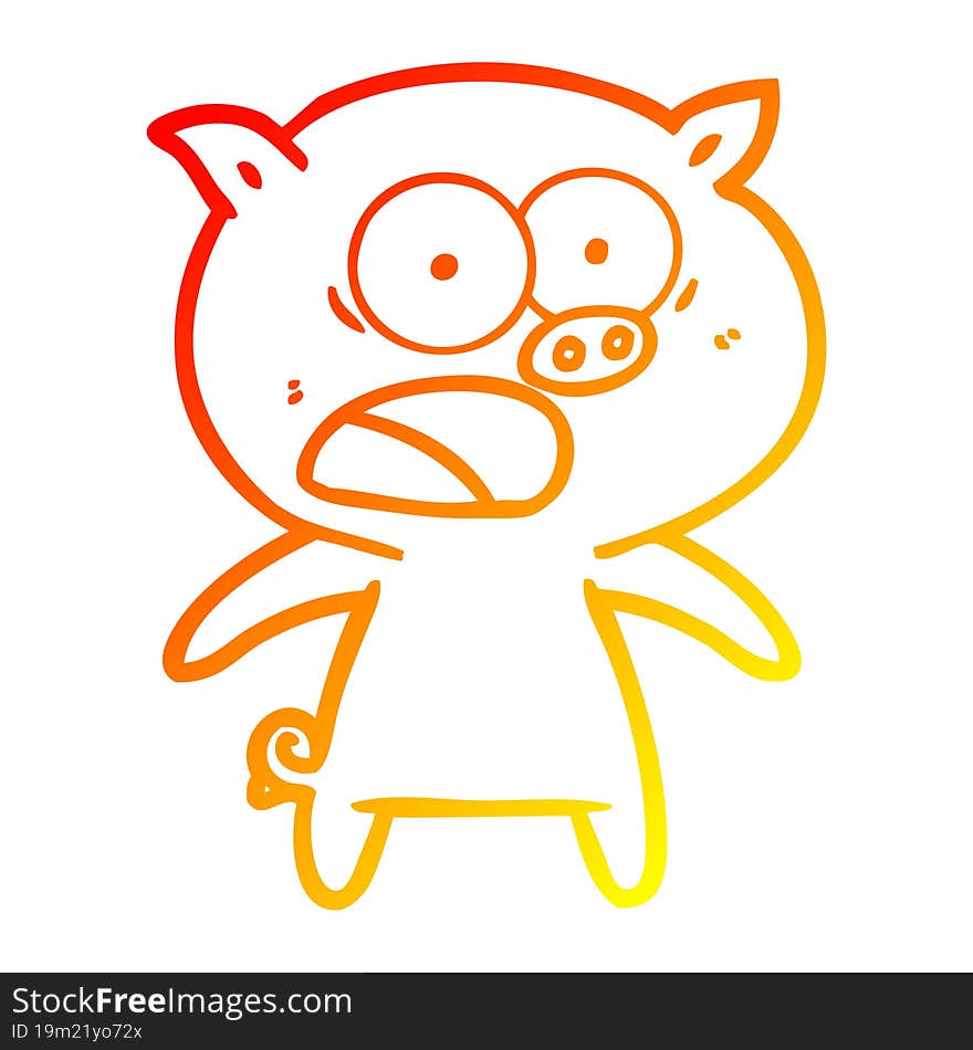 warm gradient line drawing of a cartoon pig shouting