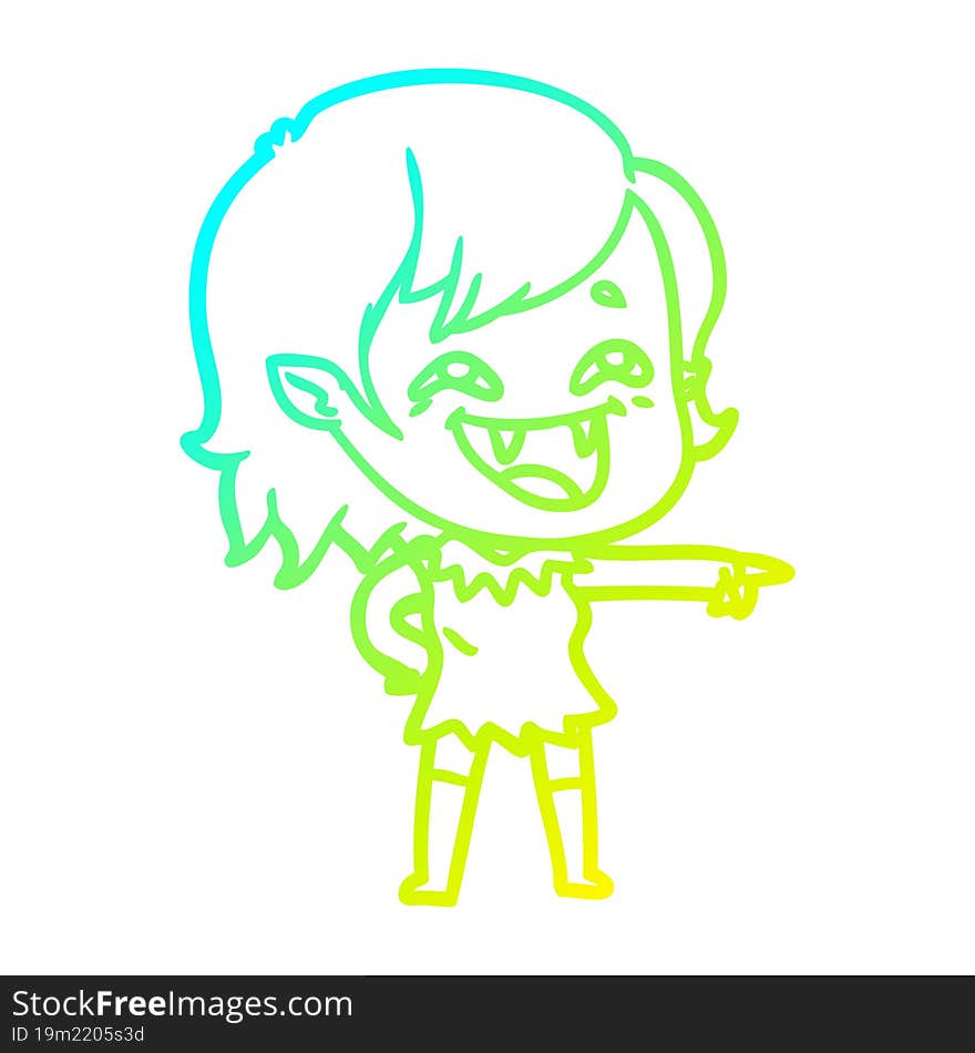 cold gradient line drawing of a cartoon laughing vampire girl