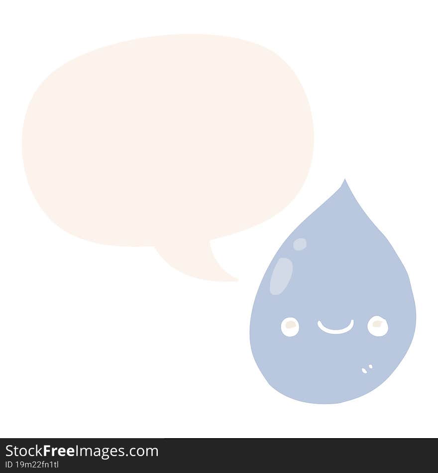 cartoon raindrop with speech bubble in retro style