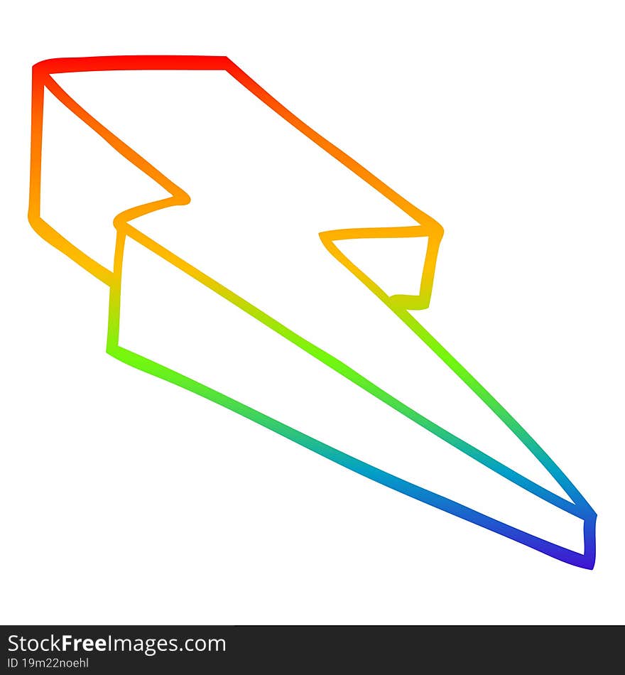 rainbow gradient line drawing of a cartoon decorative lightning bolt