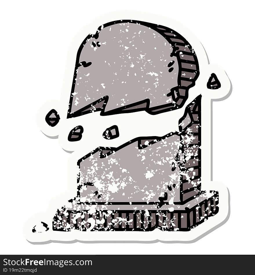 Traditional Distressed Sticker Tattoo Of A Broken Grave Stone