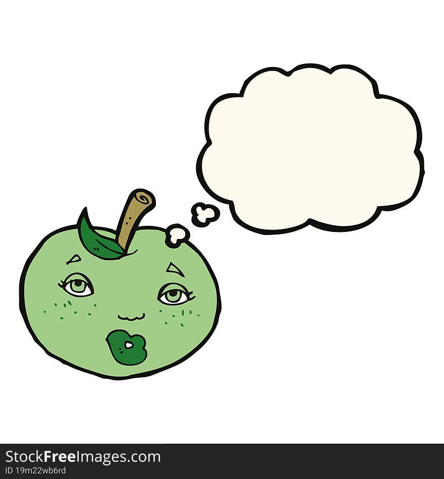 Cartoon Apple With Face With Thought Bubble