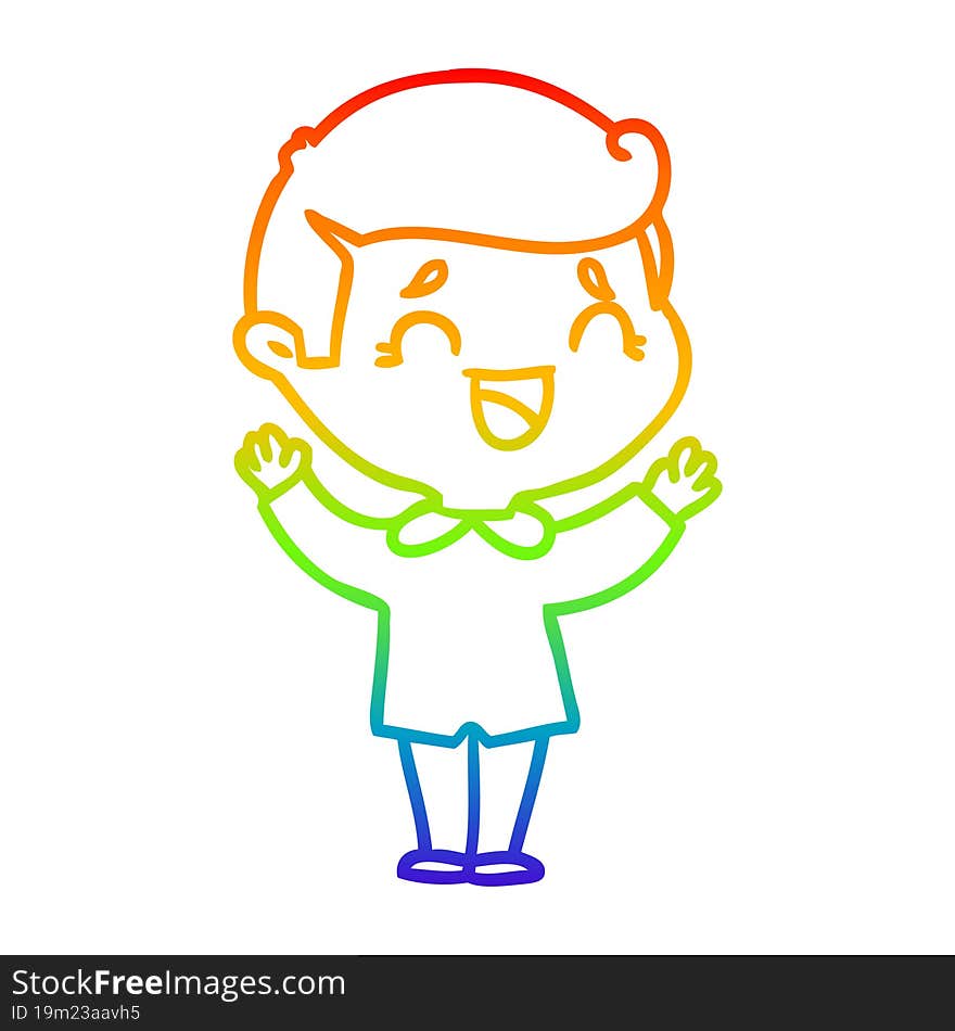 Rainbow Gradient Line Drawing Cartoon Laughing Man