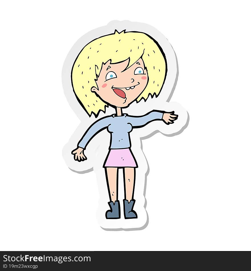 sticker of a cartoon waving woman