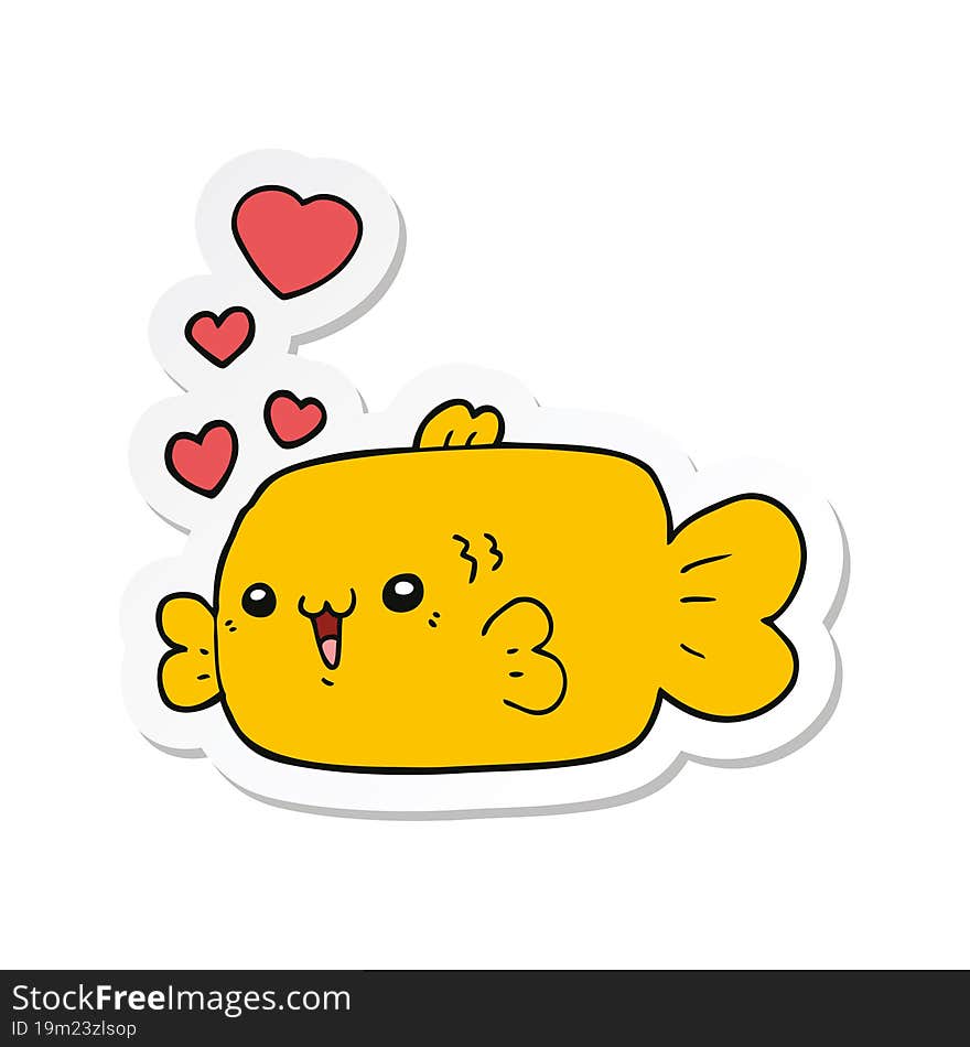 sticker of a cute cartoon fish with love hearts