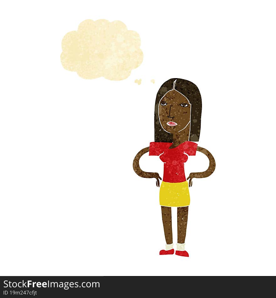 Cartoon Woman With Hands On Hips With Thought Bubble