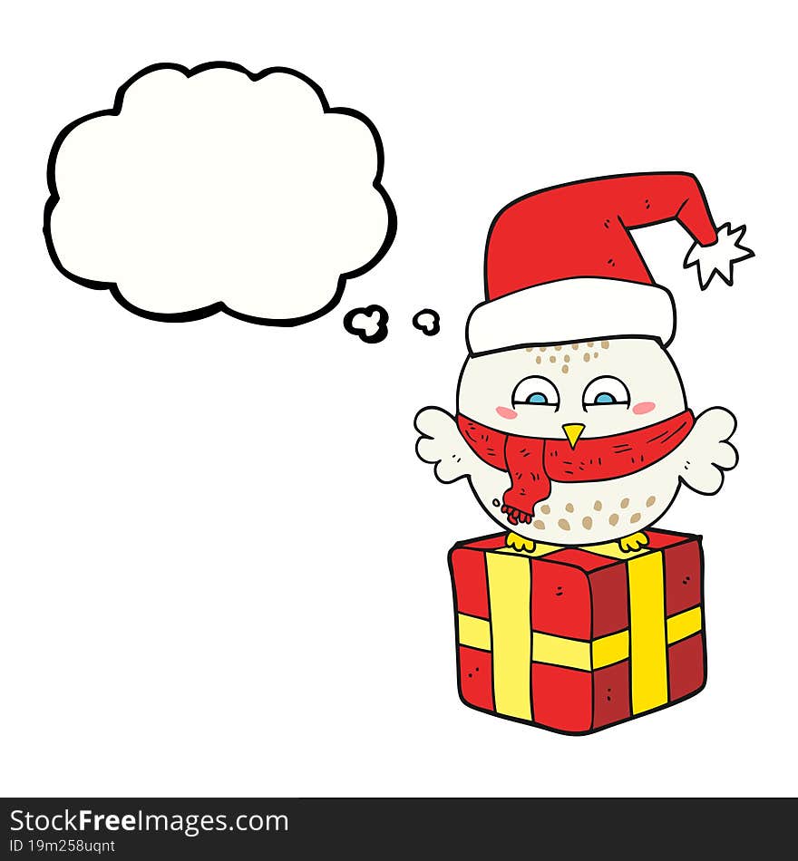 thought bubble cartoon cute christmas owl on gift