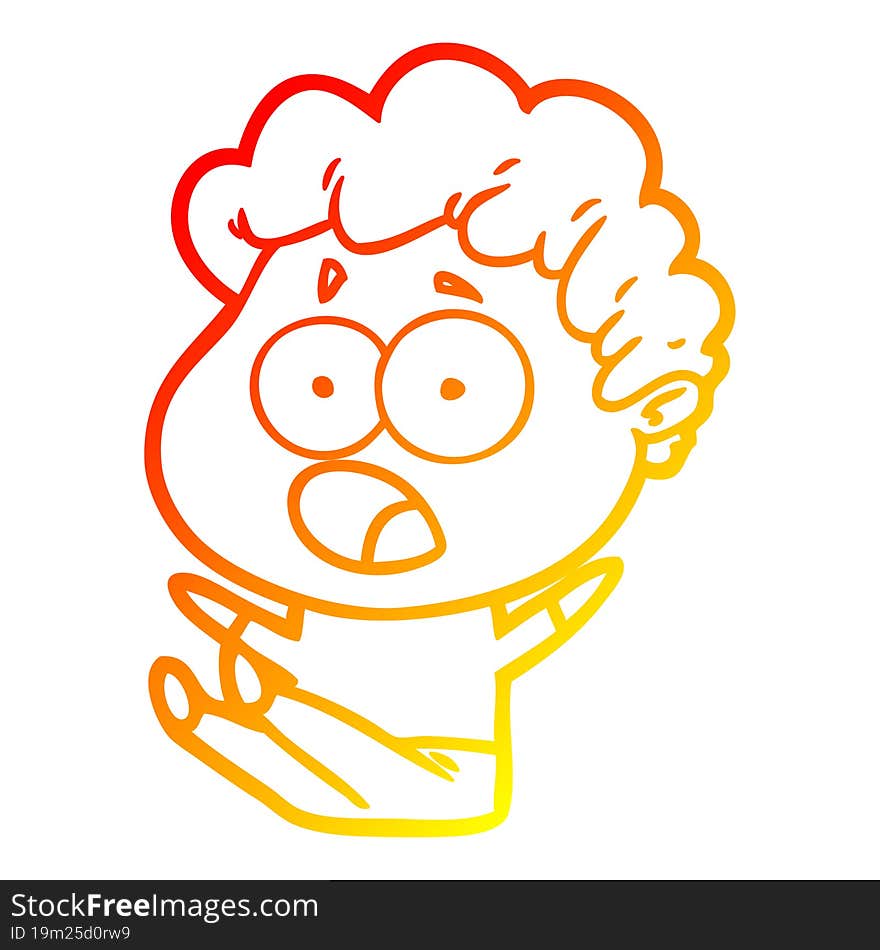 Warm Gradient Line Drawing Cartoon Man Gasping In Surprise