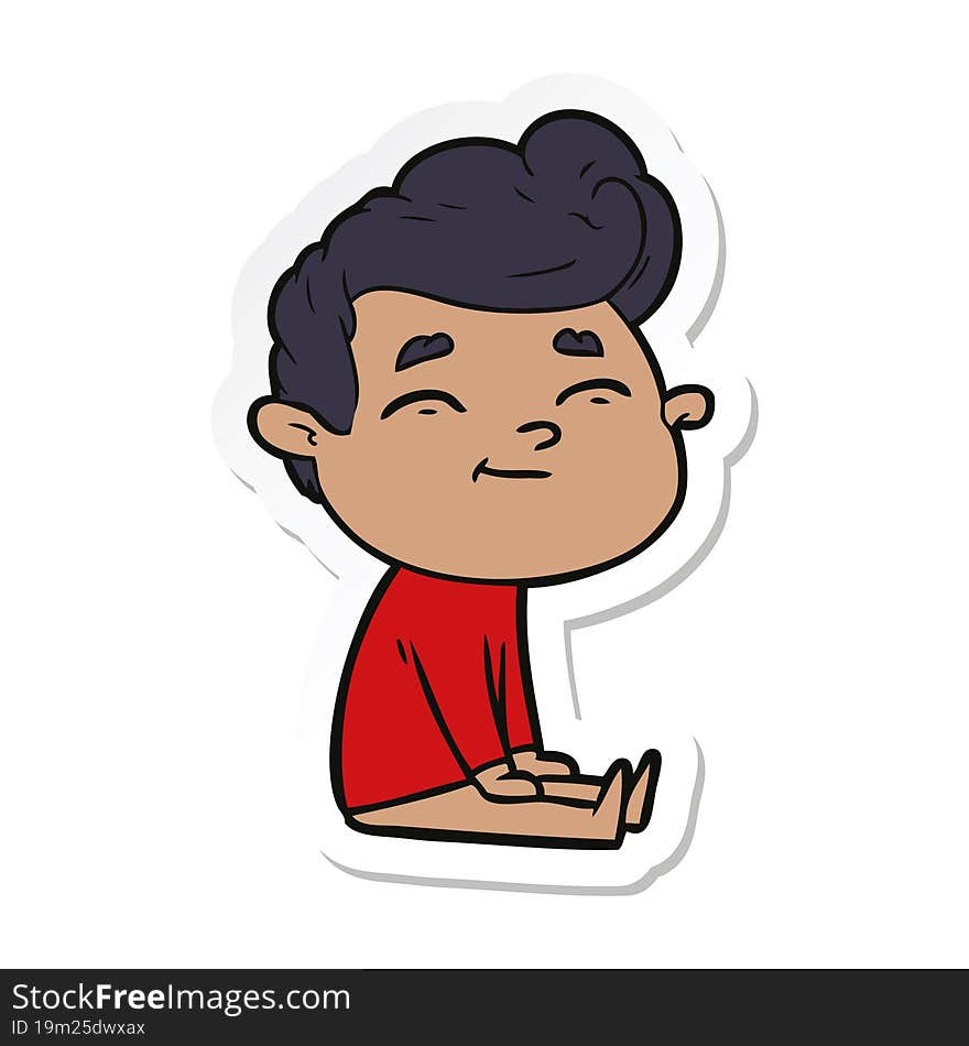 sticker of a happy cartoon man sitting