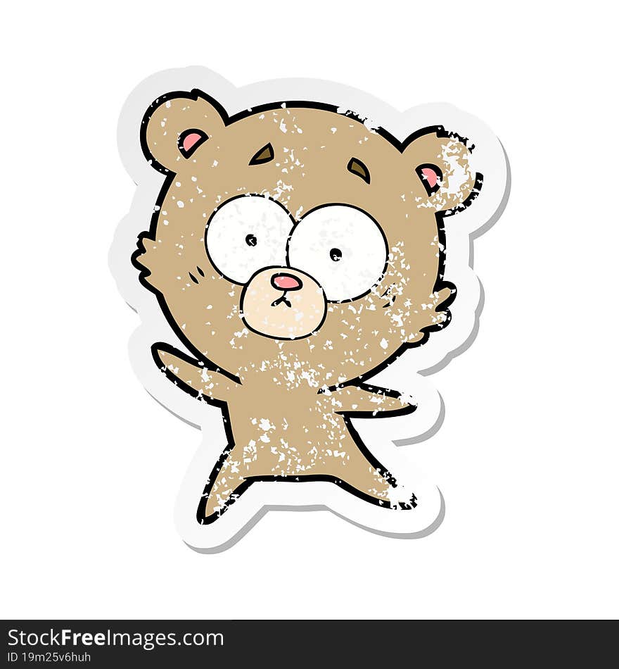 Distressed Sticker Of A Anxious Bear Cartoon